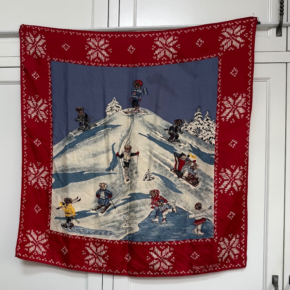 Ralph Lauren Winter Scarf – Skiing Dogs & Snowflakes 🐾❄️⛷️